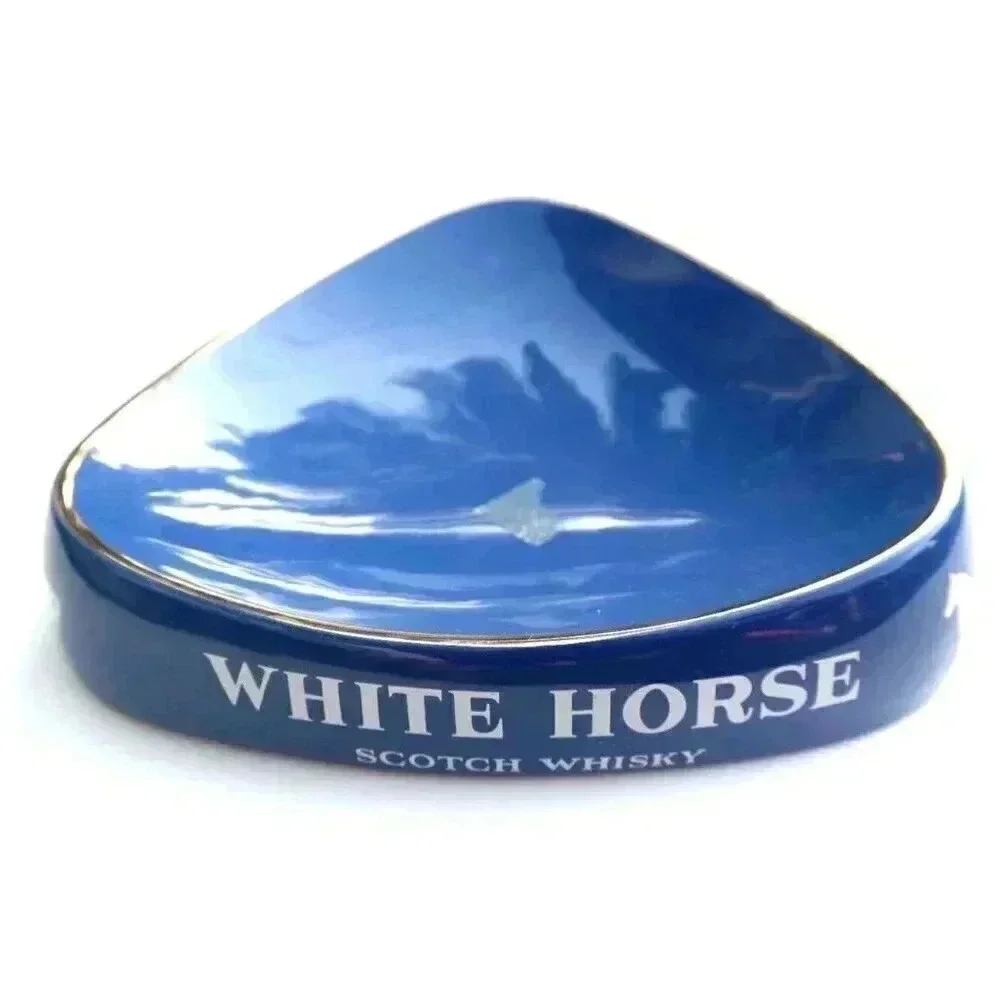 Vtg Wade Regency Blue Ceramic Boomerang / Triangle White Horse Whiskey Ashtray